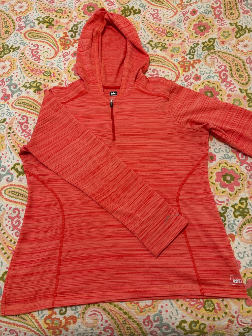 REI Coral Red Women's Hooded Quarter-Zip Pullover